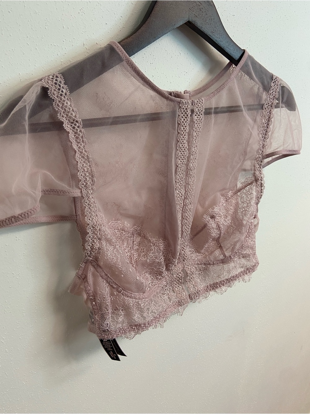 Victoria's Secret Lace Mesh Crop Camisole in Dusty Rose Medium Top Shirt Pink - Picture 3 of 15